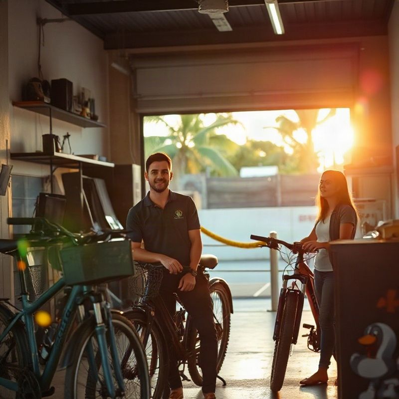 Equipe Forgeypanda junto às bicicletas em manutenção dentro da oficina